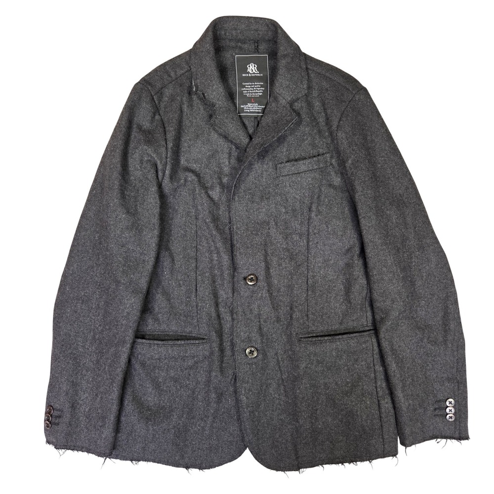Rock & Republic Mens Wool Blend Deconstructed Blazer Charcoal Grey Large